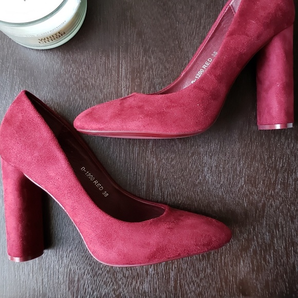 Missguided Shoes - Missguided red velvet block heels size 7